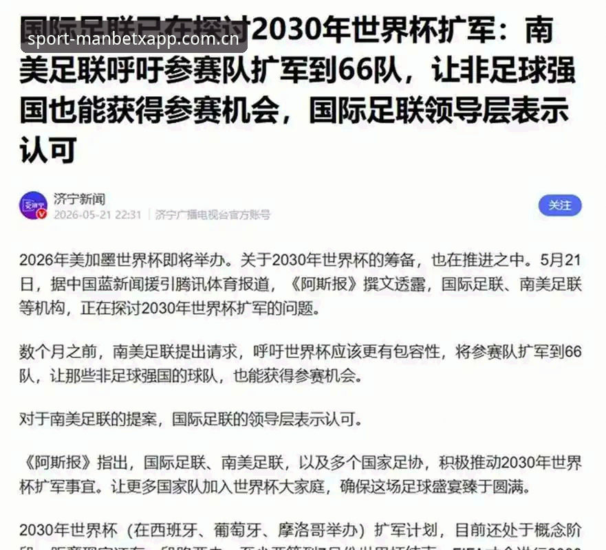 万博体育怎么样 资深用户分享世界杯扩军到66队的可能性与中国男足的机遇